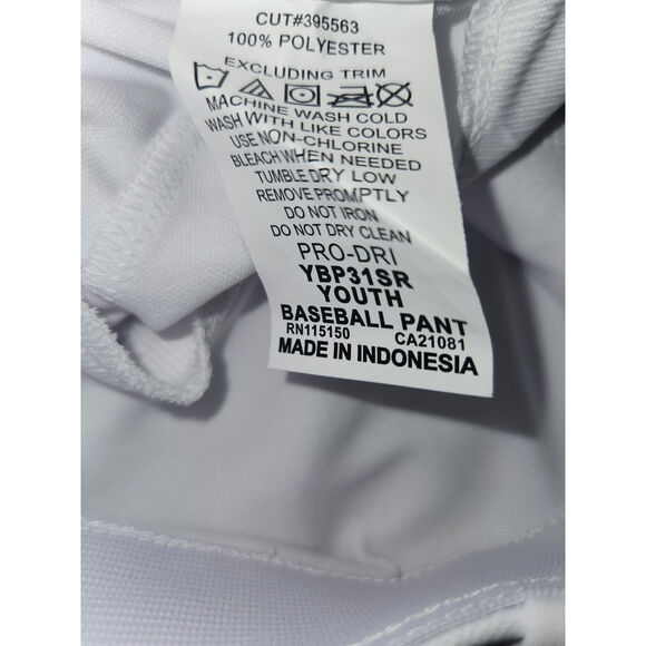 Rawlings Youth White Baseball Pants Semi-Relaxed Fit Full Length Size Large - Picture 8 of 10